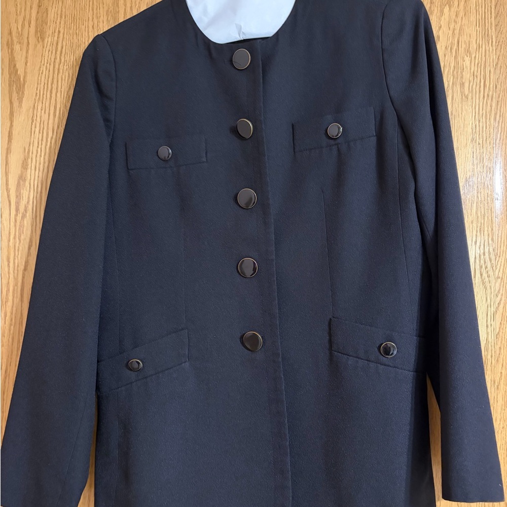 Le Suit Black Round-Neck Button Front Blazer Jacket